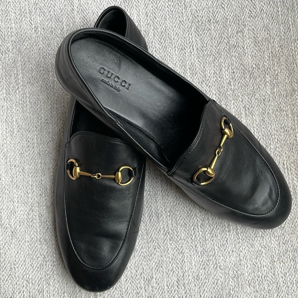 Gucci Brixton Black Leather Goldtone Horsebit Hardware Foldable Loafer Mule - Picture 15 of 15